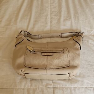 Coach Ivory Leather Shoulder Hobo with Contrast Trim